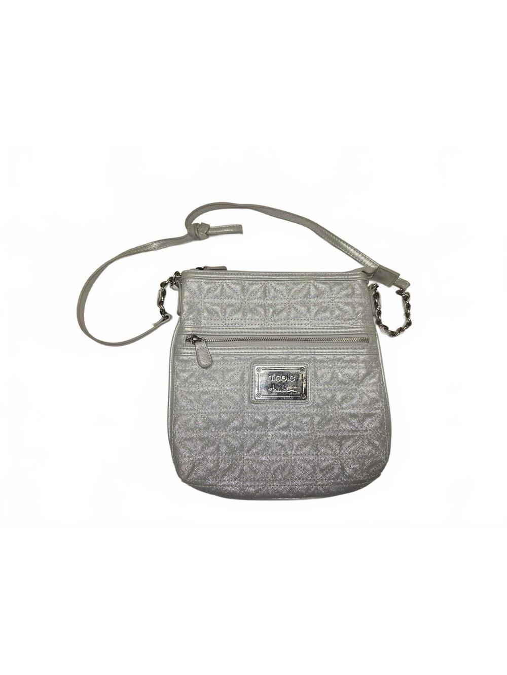 Nicole by Nicole Lee Metallic Silver Quilted Crossbody Bag Purse